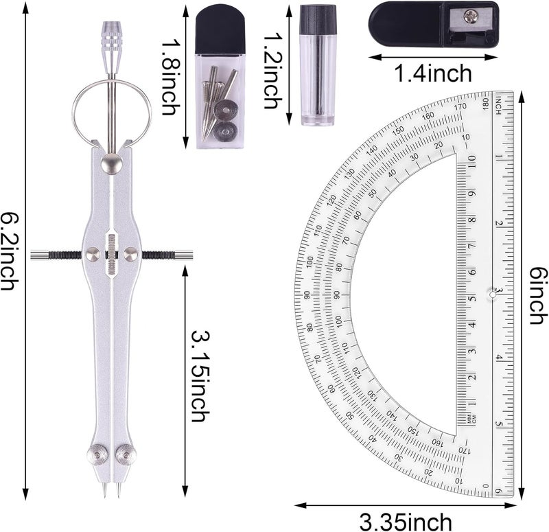 Unjoo Compass and Protractor Set, Professional Drawing Compass Tool, Metal Compass with Extra Refills, Compass for Geometry and 6 Inch Math Protractors 180 Degree (Navy Blue) - Image 2